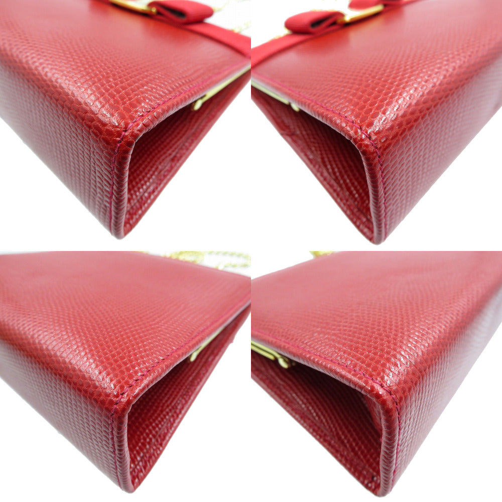 Salvatore Ferragamo Shoulder Bag 223354 Embossed Leather Red Vara Ribbon Women Secondhand