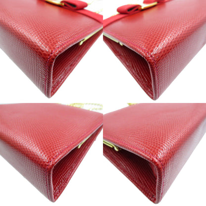 Salvatore Ferragamo Shoulder Bag 223354 Embossed Leather Red Vara Ribbon Women Secondhand