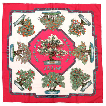 Hermes Scarf Silk Red Carre90 Bonsai Beautiful Town Women