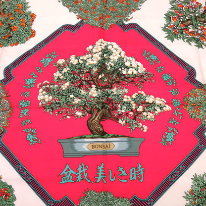 Hermes Scarf Silk Red Carre90 Bonsai Beautiful Town Women