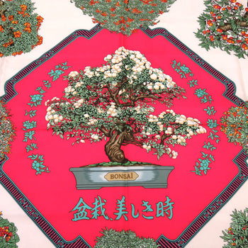 Hermes Scarf Silk Red Carre90 Bonsai Beautiful Town Women