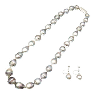 Jewelry Necklace Pearl, 14K White Gold Silver Tahitian Baroque Pearl Necklace/Earring Set Women