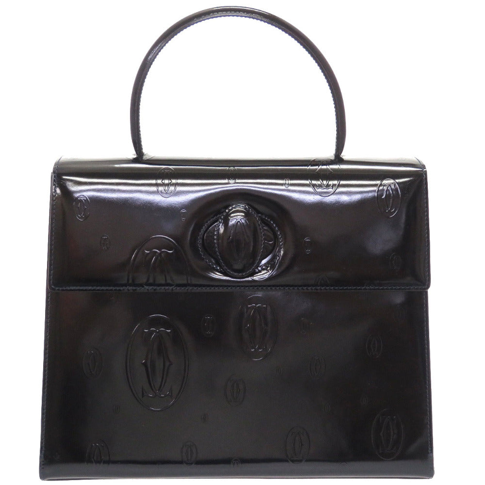 Cartier Handbag Patent Leather Black Happy Birthday Women
