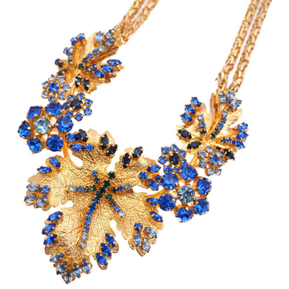 Dior Necklace Metal, Rhinestone Gold Vintage Rhinestone Necklace Leaf Motif Women