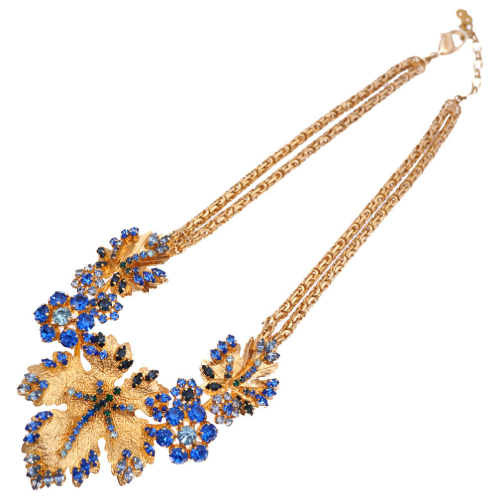Dior Necklace Metal, Rhinestone Gold Vintage Rhinestone Necklace Leaf Motif Women