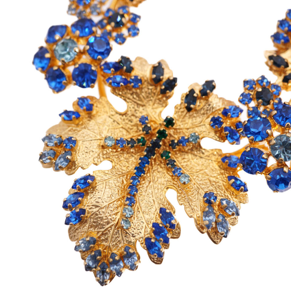 Dior Necklace Metal, Rhinestone Gold Vintage Rhinestone Necklace Leaf Motif Women