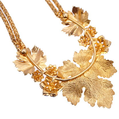 Dior Necklace Metal, Rhinestone Gold Vintage Rhinestone Necklace Leaf Motif Women