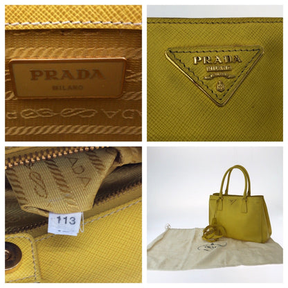 Prada Shoulder Bag Bn1874 Leather Yellow Gold Metal Shoulder Bag Handbag 2Way Safiano Women