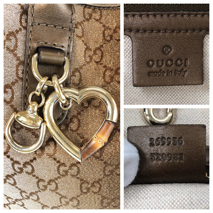 Gucci Tote Bag 269956 Gg Canvas, Leather Brown Gold Metal Tote Bag Shoulder Bag Women