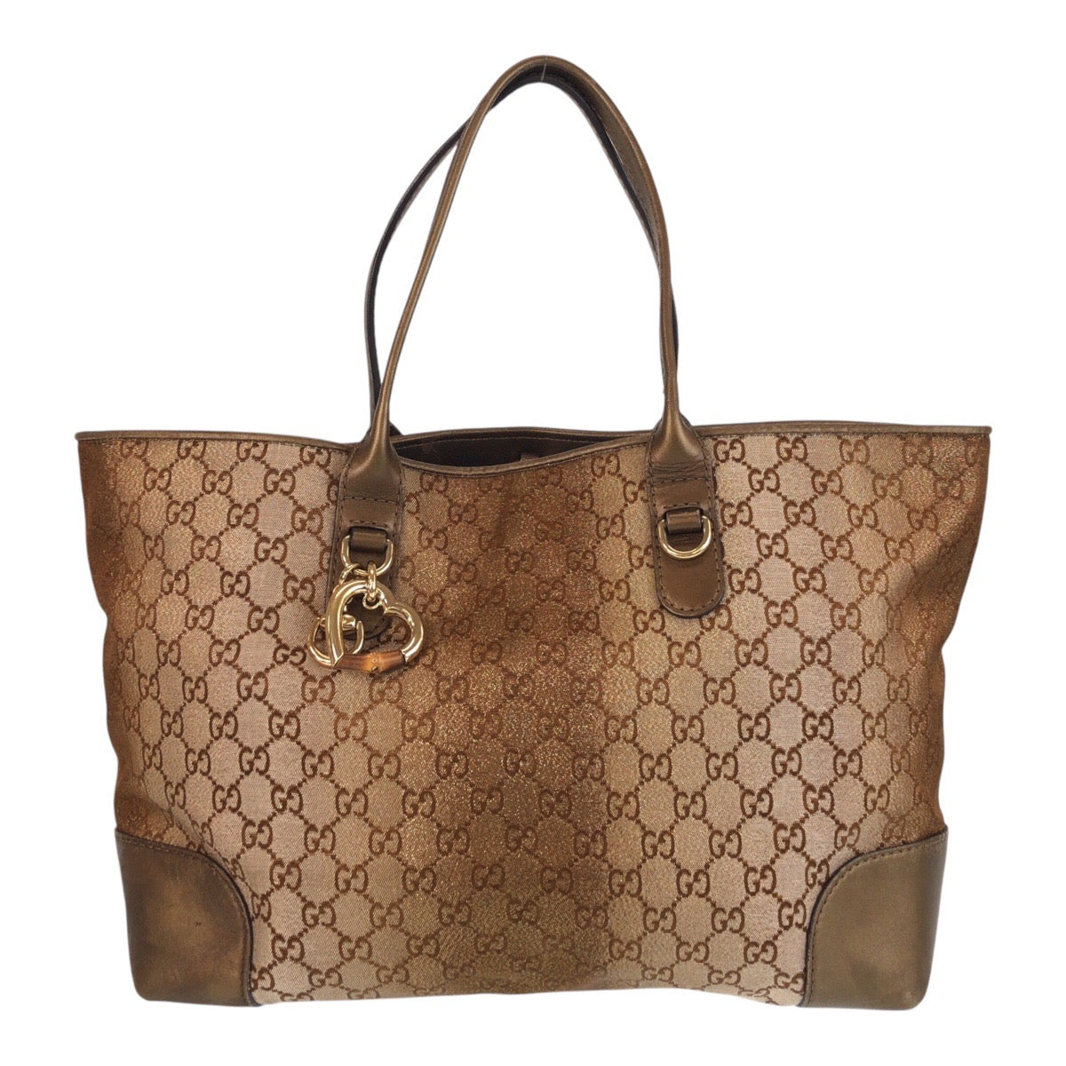 Gucci Tote Bag 269956 Gg Canvas, Leather Brown Gold Metal Tote Bag Shoulder Bag Women