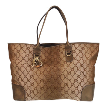 Gucci Tote Bag 269956 Gg Canvas, Leather Brown Gold Metal Tote Bag Shoulder Bag Women