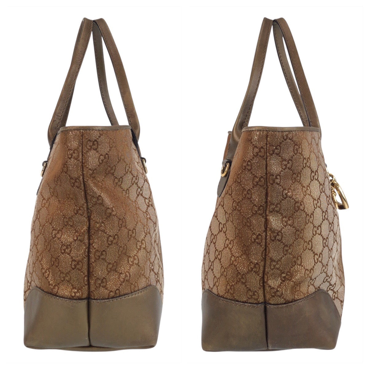 Gucci Tote Bag 269956 Gg Canvas, Leather Brown Gold Metal Tote Bag Shoulder Bag Women