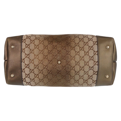 Gucci Tote Bag 269956 Gg Canvas, Leather Brown Gold Metal Tote Bag Shoulder Bag Women