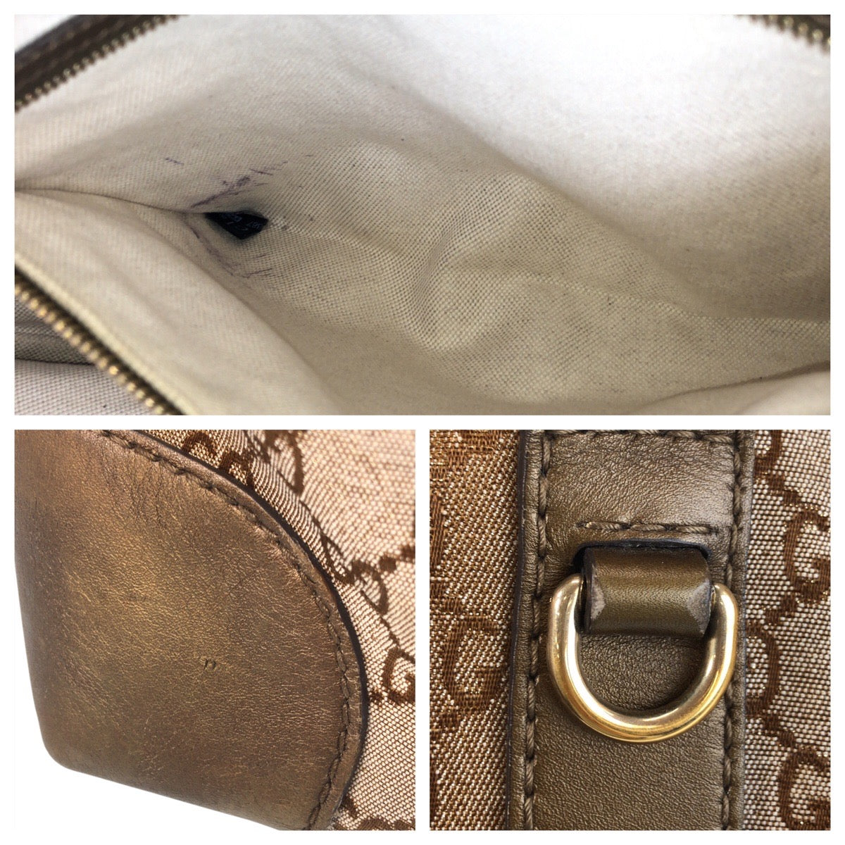 Gucci Tote Bag 269956 Gg Canvas, Leather Brown Gold Metal Tote Bag Shoulder Bag Women