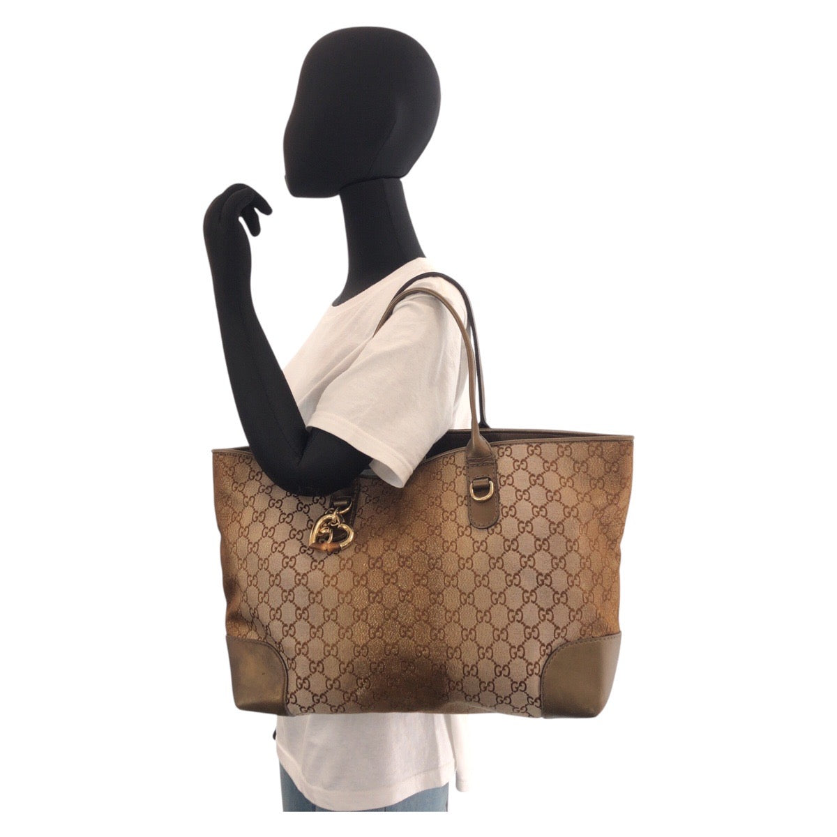 Gucci Tote Bag 269956 Gg Canvas, Leather Brown Gold Metal Tote Bag Shoulder Bag Women