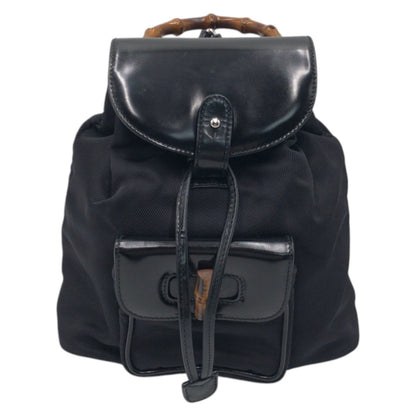 Gucci Backpack 0032852 Nylon Black Silver Bamboo
