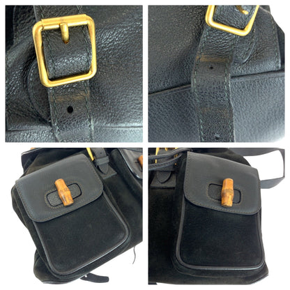 Gucci Backpack 003 58 0016 Suede Black Brown Backpack Backpack Bamboo Old Gucci Women