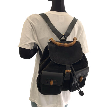 Gucci Backpack 003 58 0016 Suede Black Brown Backpack Backpack Bamboo Old Gucci Women