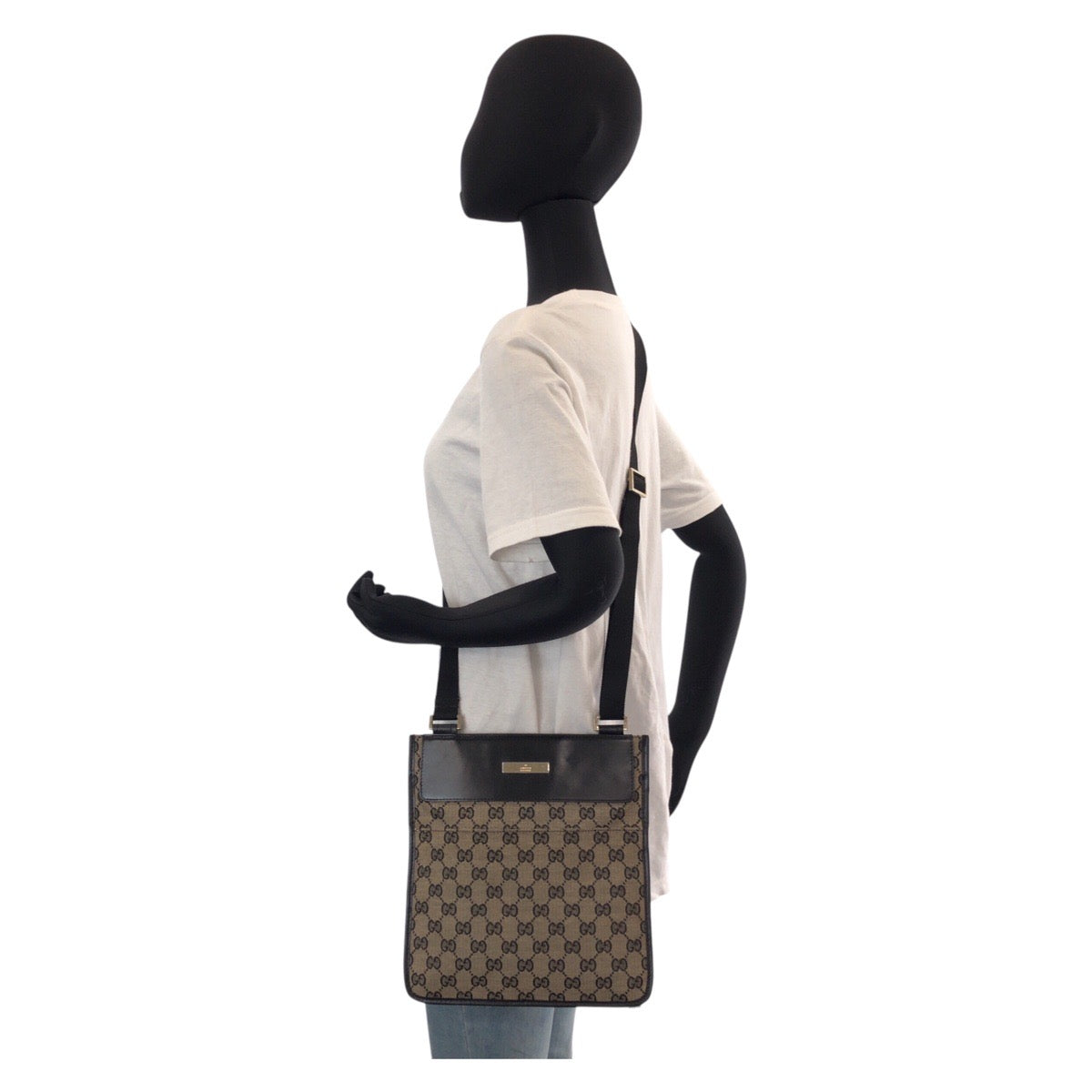 Gucci Shoulder Bag 019 0348 Gg Canvas, Leather Beige Black Shoulder Bag Pochette Women