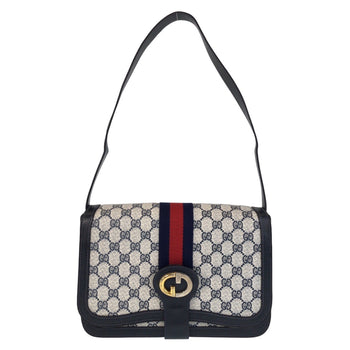 Gucci Shoulder Bag Gg Supreme Canvas, Leather Gray Navy Sherry Line Old Gucci Women