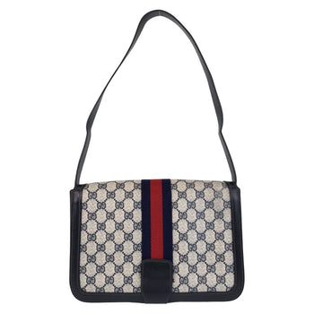 Gucci Shoulder Bag Gg Supreme Canvas, Leather Gray Navy Sherry Line Old Gucci Women