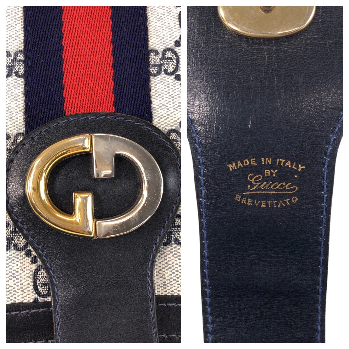 Gucci Shoulder Bag Gg Supreme Canvas, Leather Gray Navy Sherry Line Old Gucci Women