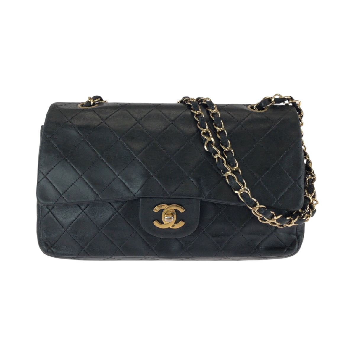 Chanel Shoulder Bag Lambskin Black Goldmetal Chainshoulder Bag Mattasse Double Flap Coco Mark
