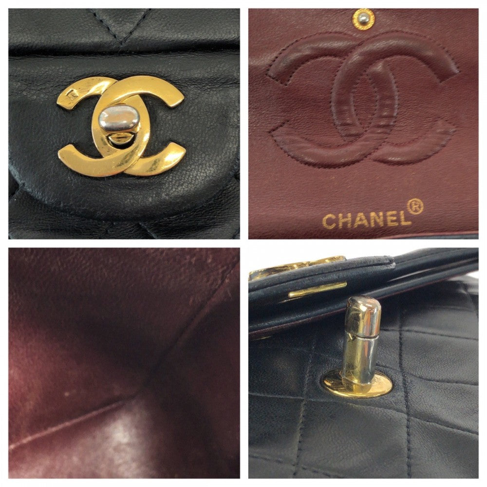Chanel Shoulder Bag Lambskin Black Goldmetal Chainshoulder Bag Mattasse Double Flap Coco Mark