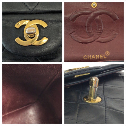 Chanel Shoulder Bag Lambskin Black Goldmetal Chainshoulder Bag Mattasse Double Flap Coco Mark
