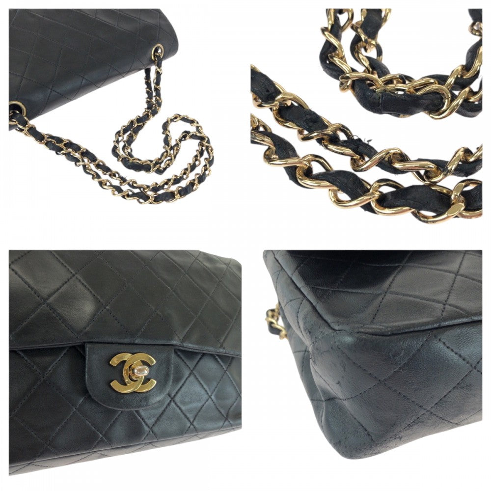 Chanel Shoulder Bag Lambskin Black Goldmetal Chainshoulder Bag Mattasse Double Flap Coco Mark