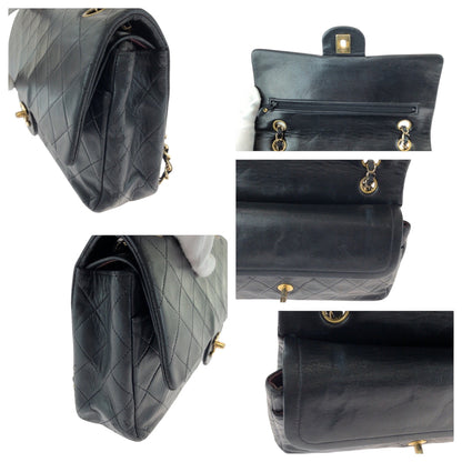 Chanel Shoulder Bag Lambskin Black Goldmetal Chainshoulder Bag Mattasse Double Flap Coco Mark