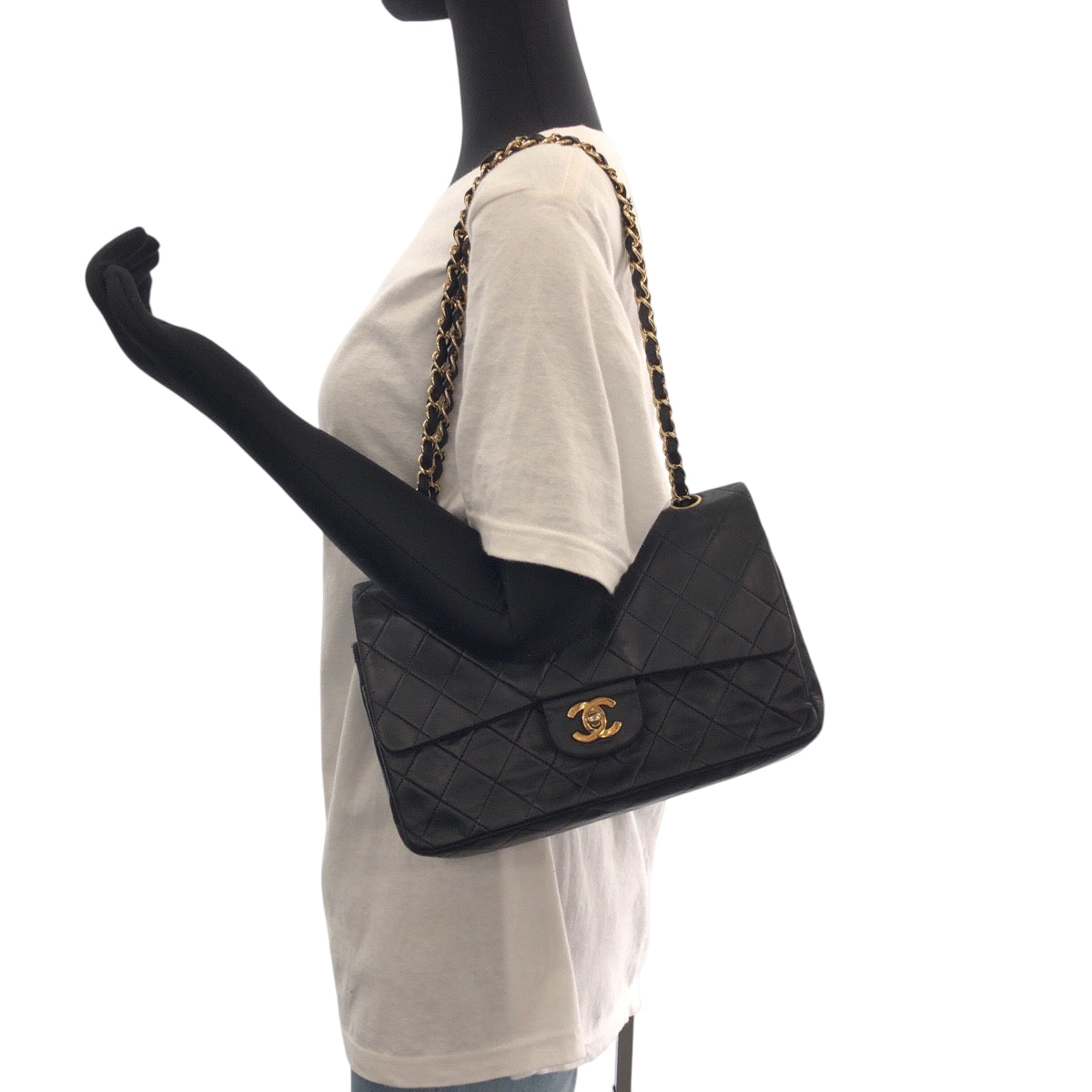Chanel Shoulder Bag Lambskin Black Goldmetal Chainshoulder Bag Mattasse Double Flap Coco Mark