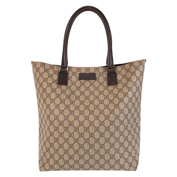 Gucci Tote Bag 131220 Gg Supreme Canvas, Leather Beige Brown Tote Bag Shoulder Bag Women