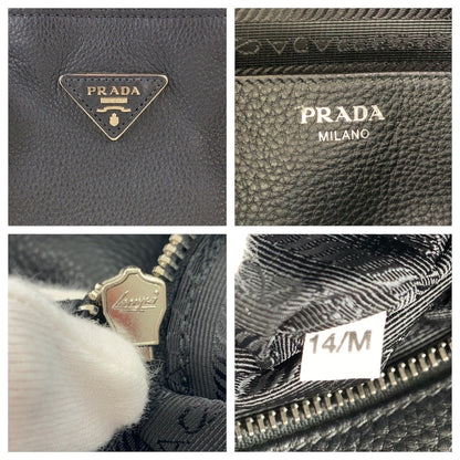 Prada Tote Bag Leather Black Silvermetal Tote Bag Shoulder Bag 2Way Vittero Dyno Triangle With Logo