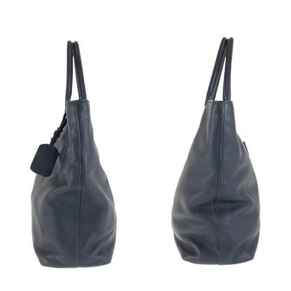 Prada Tote Bag Leather Black Silvermetal Tote Bag Shoulder Bag 2Way Vittero Dyno Triangle With Logo