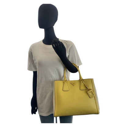 Prada Handbag Leather Yellow Gold Metal Handbag Shoulder Bag 2Way Safiano Women