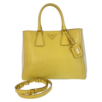Prada Handbag Leather Yellow Gold Metal Handbag Shoulder Bag 2Way Safiano Women