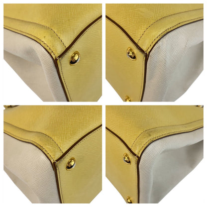 Prada Handbag Leather Yellow Gold Metal Handbag Shoulder Bag 2Way Safiano Women