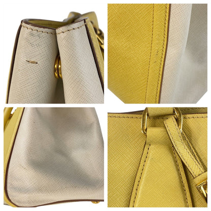 Prada Handbag Leather Yellow Gold Metal Handbag Shoulder Bag 2Way Safiano Women