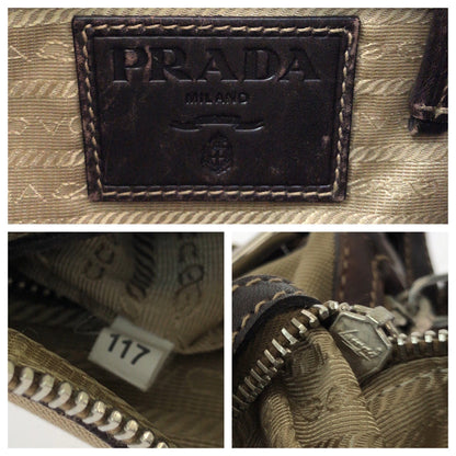Prada Shoulder Bag Canvas Brown Silver Metal Shoulder Bag Pochette Logo Jacquard Women