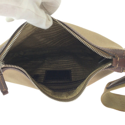 Prada Shoulder Bag Canvas Brown Silver Metal Shoulder Bag Pochette Logo Jacquard Women
