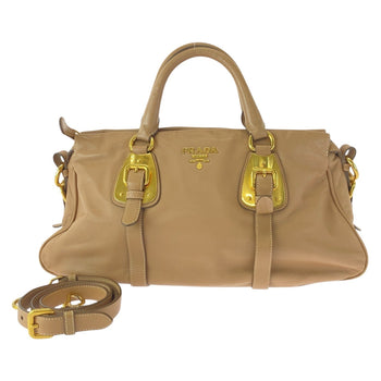 Prada Handbag Bn1903 Leather Beige Gold Metal Handbag Shoulder Bag 2Way Women