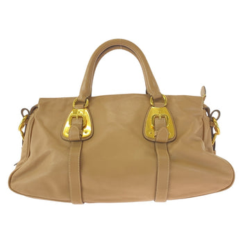 Prada Handbag Bn1903 Leather Beige Gold Metal Handbag Shoulder Bag 2Way Women
