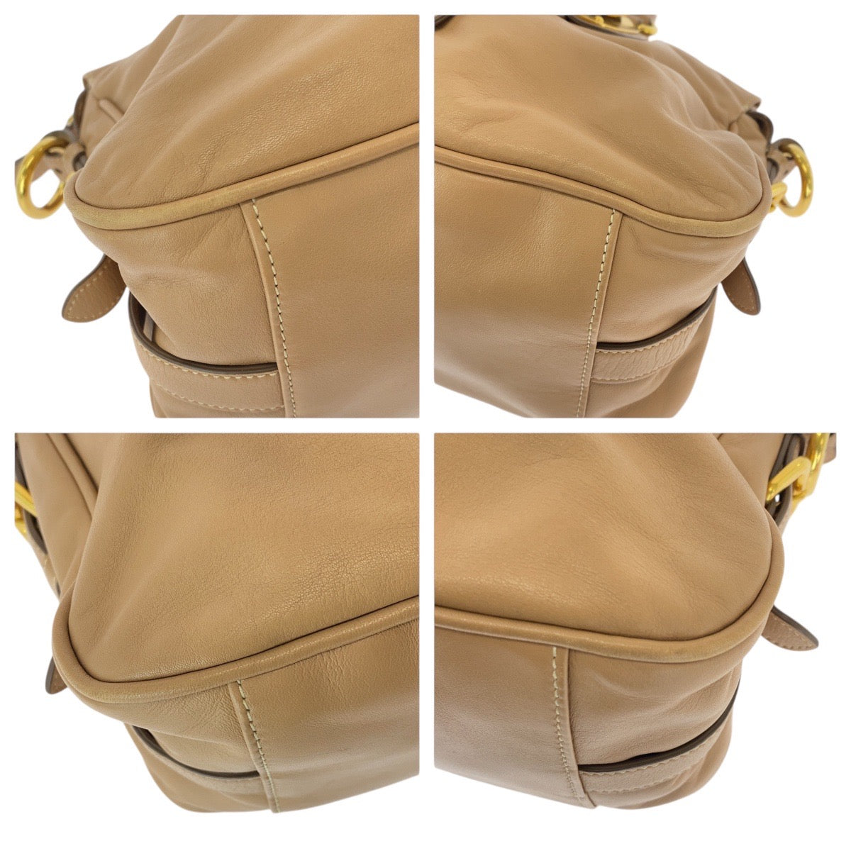 Prada Handbag Bn1903 Leather Beige Gold Metal Handbag Shoulder Bag 2Way Women