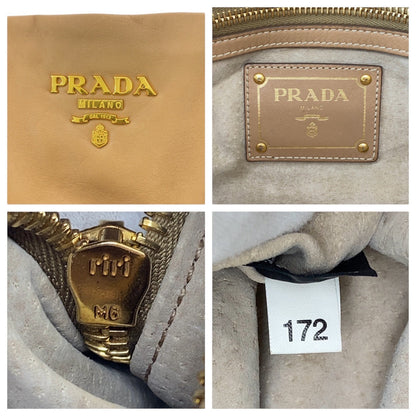 Prada Handbag Bn1903 Leather Beige Gold Metal Handbag Shoulder Bag 2Way Women