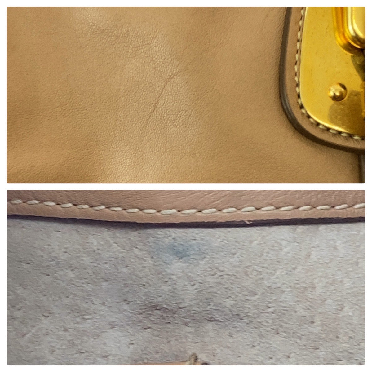 Prada Handbag Bn1903 Leather Beige Gold Metal Handbag Shoulder Bag 2Way Women
