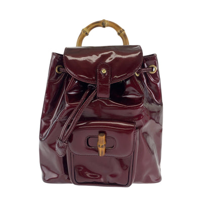 Gucci Backpack 003 1998 0030 Patent Leather Wine Red Brown Backpack Backpack Bamboo Women