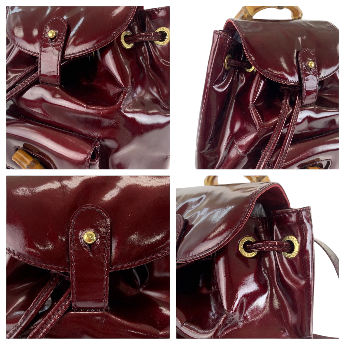 Gucci Backpack 003 1998 0030 Patent Leather Wine Red Brown Backpack Backpack Bamboo Women