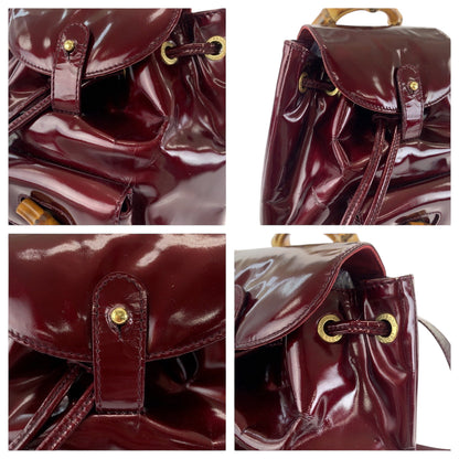 Gucci Backpack 003 1998 0030 Patent Leather Wine Red Brown Backpack Backpack Bamboo Women