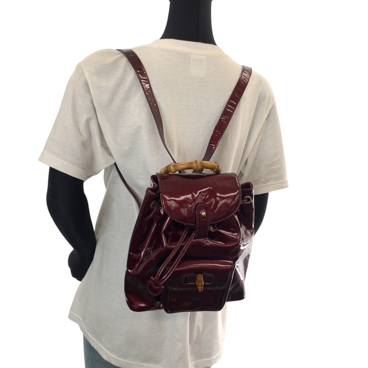 Gucci Backpack 003 1998 0030 Patent Leather Wine Red Brown Backpack Backpack Bamboo Women